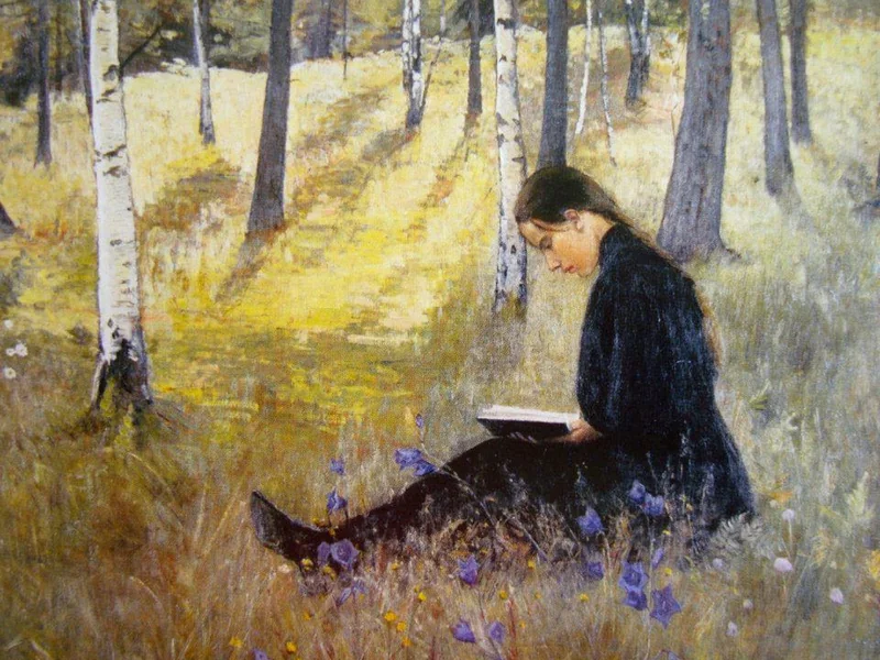 1852-Ada Maria Thilén - Ragazza che legge in un paesaggio